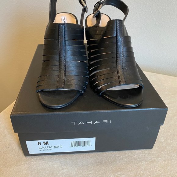 Tahari Makailyn Black Leather Chunky Heel Sandal - Size 6M - Excellent Condition - Picture 2 of 6